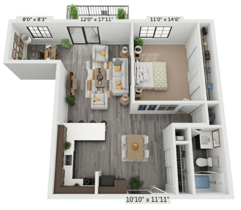 Mandalane 1D - 1 bed 1 bath - floor plan